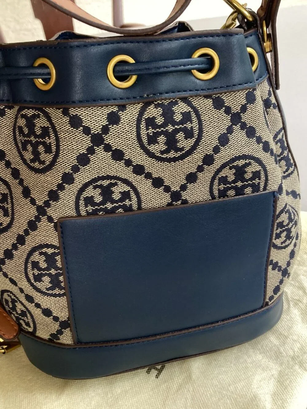 Tory Burch Denim Like Bucket Bag Drawstring  Crossbody  8X8 Mini NEW